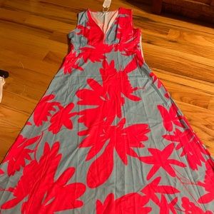 Magenta and blue sleeveless maxi dress